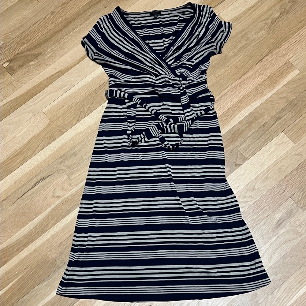 Talbots Navy and White Striped Midi Dress